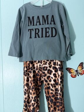 Mama Tried Green Long-Sleeve Pajama Top with Leopard Pants